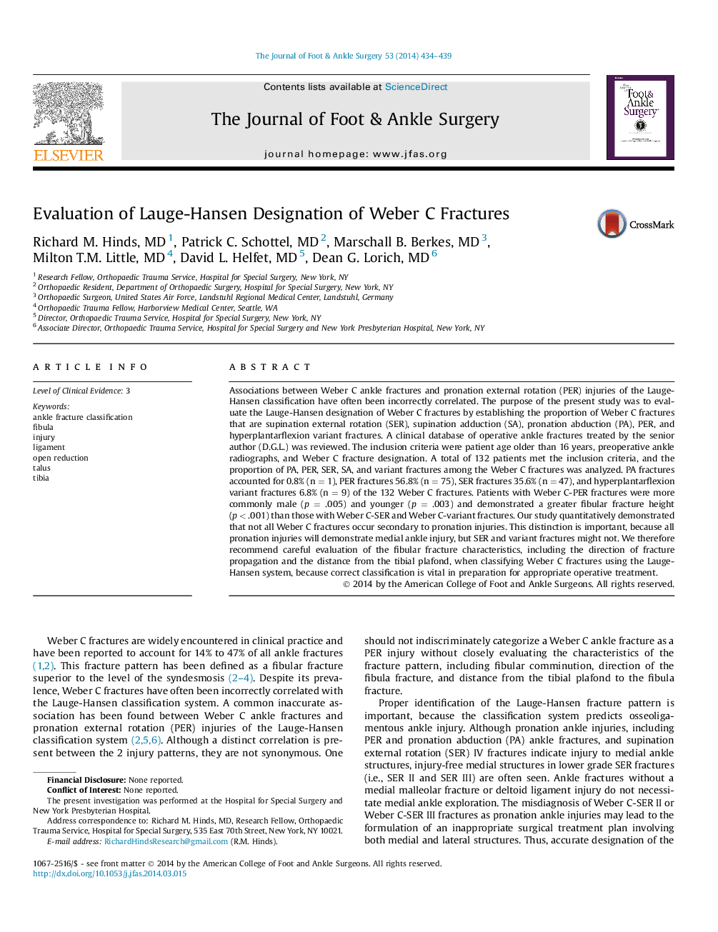 Evaluation of Lauge-Hansen Designation of Weber C Fractures 