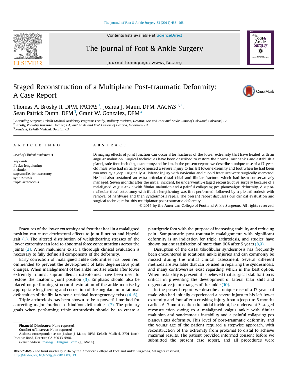 Staged Reconstruction of a Multiplane Post-traumatic Deformity: A Case Report 