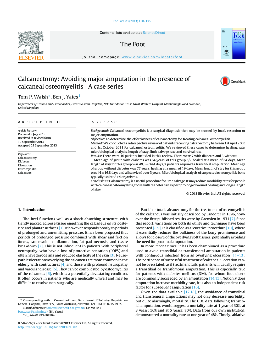 Calcanectomy: Avoiding major amputation in the presence of calcaneal osteomyelitis—A case series