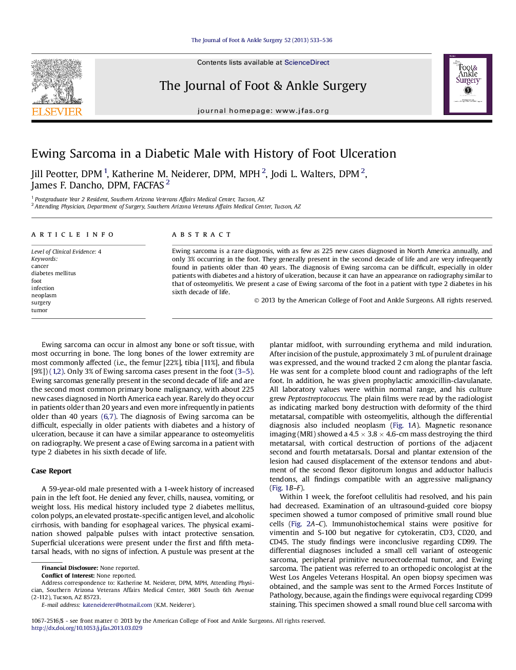 Ewing Sarcoma in a Diabetic Male with History of Foot Ulceration 