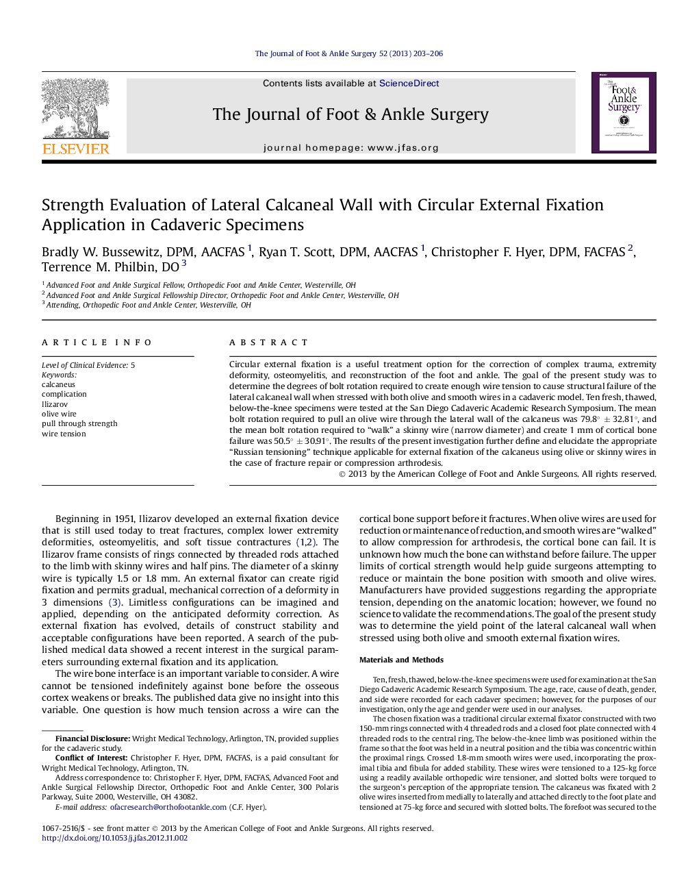 Strength Evaluation of Lateral Calcaneal Wall with Circular External Fixation Application in Cadaveric Specimens 