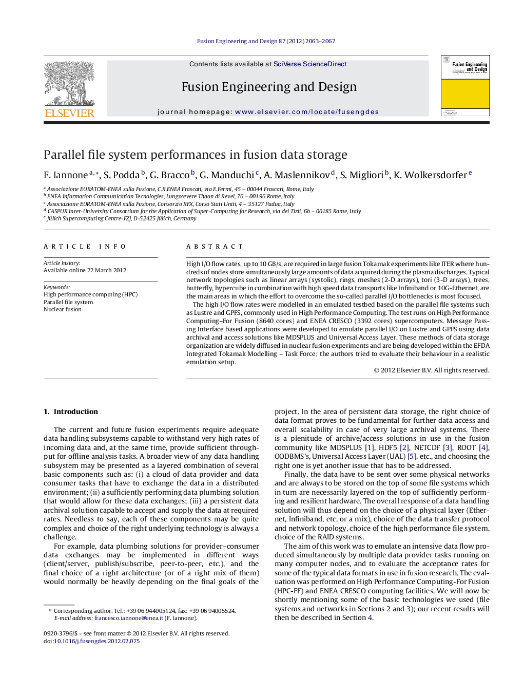 Parallel file system performances in fusion data storage