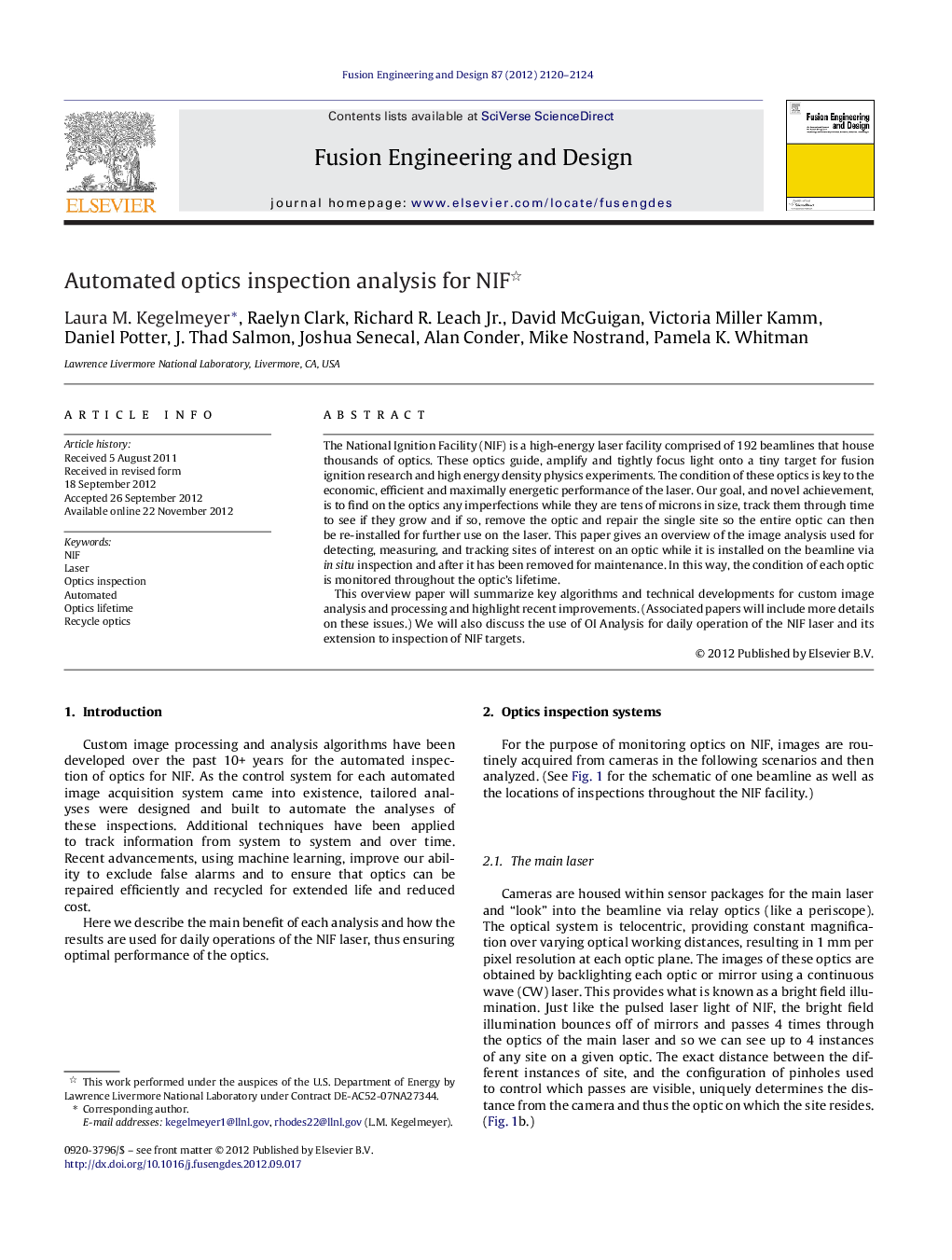 Automated optics inspection analysis for NIF 