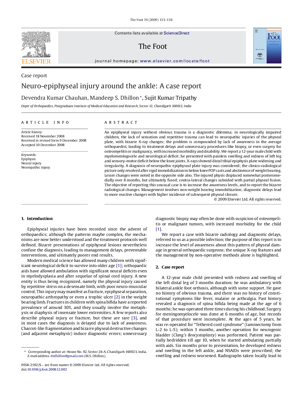 Neuro-epiphyseal injury around the ankle: A case report