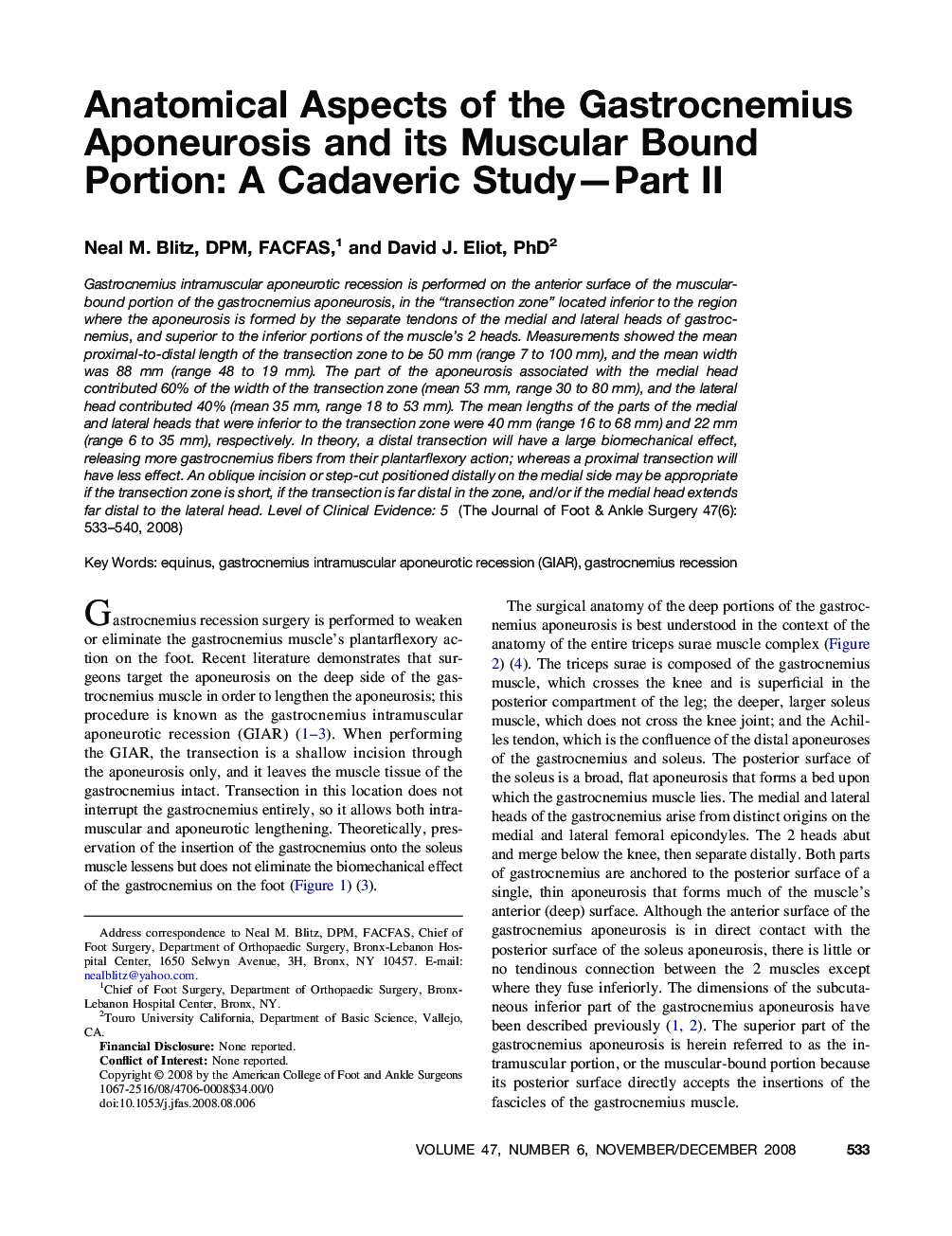 Anatomical Aspects of the Gastrocnemius Aponeurosis and its Muscular Bound Portion: A Cadaveric Study—Part II 