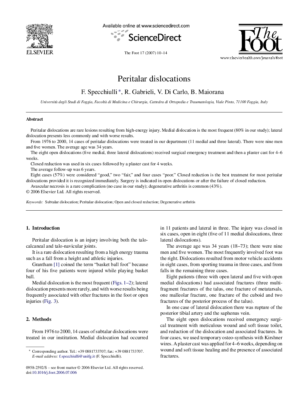 Peritalar dislocations