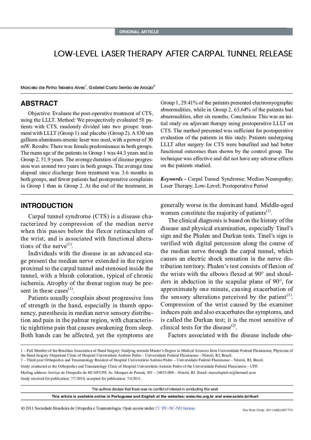 LOW-LEVEL LASER THERAPY AFTER CARPAL TUNNEL RELEASE 