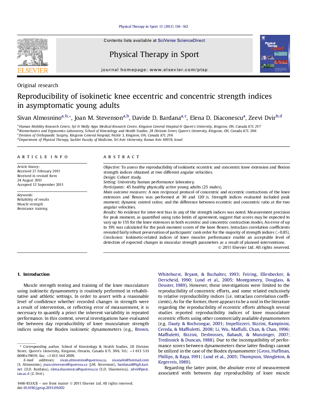 Reproducibility of isokinetic knee eccentric and concentric strength indices in asymptomatic young adults