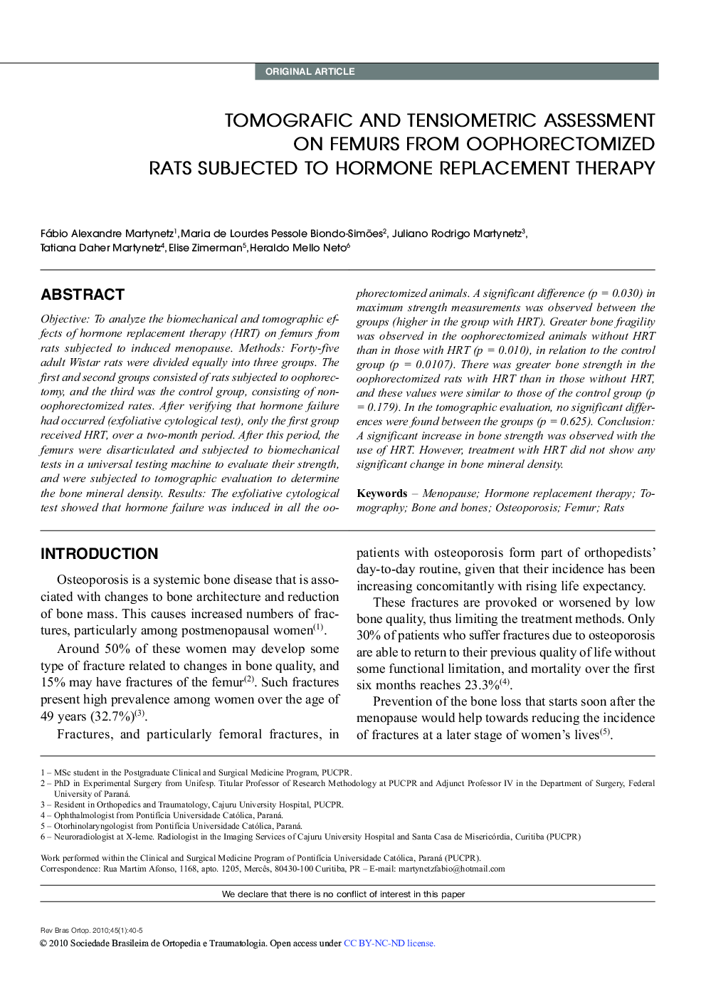 TOMOGRAFIC AND TENSIOMETRIC ASSESSMENT ON FEMURS FROM OOPHORECTOMIZED RATS SUBJECTED TO HORMONE REPLACEMENT THERAPY 