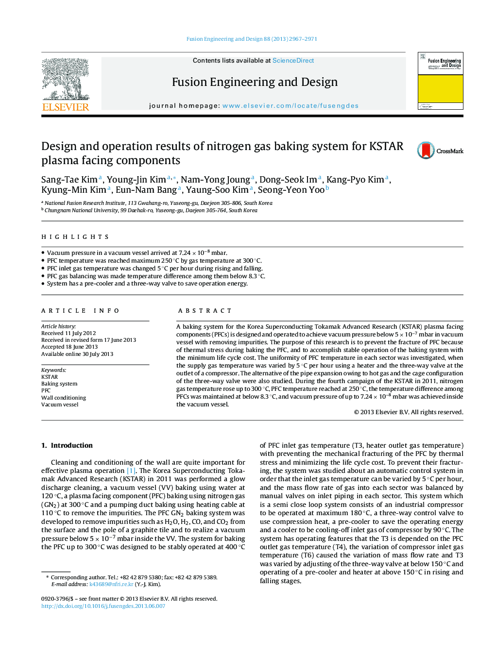 Design and operation results of nitrogen gas baking system for KSTAR plasma facing components