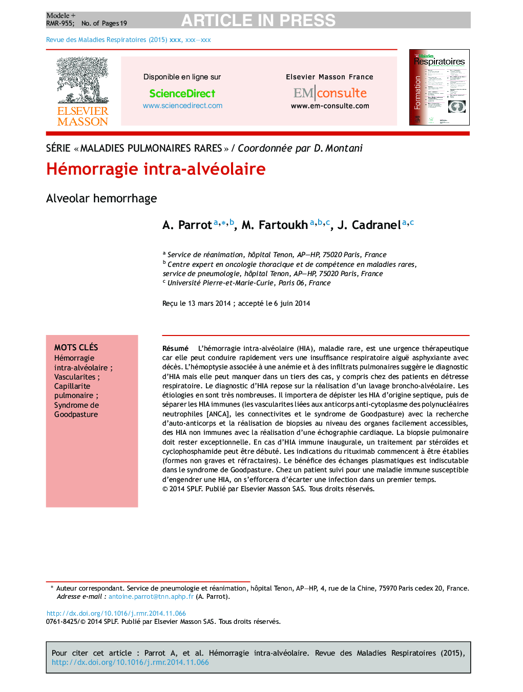 Hémorragie intra-alvéolaire