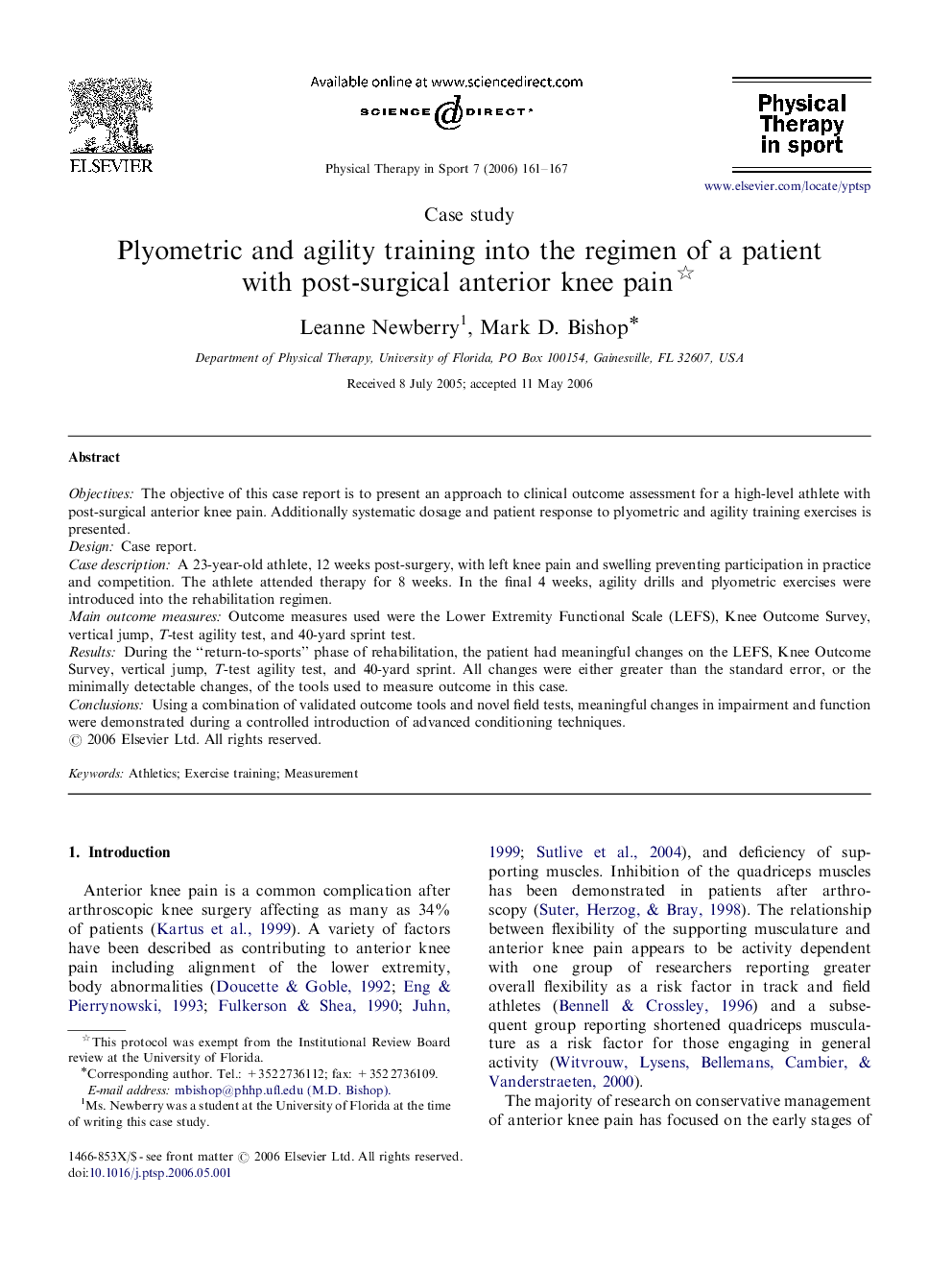 Plyometric and agility training into the regimen of a patient with post-surgical anterior knee pain 