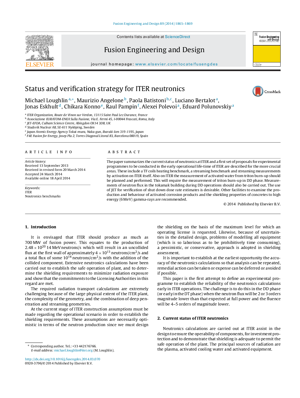 Status and verification strategy for ITER neutronics