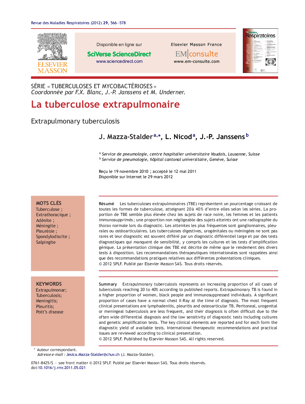 La tuberculose extrapulmonaire