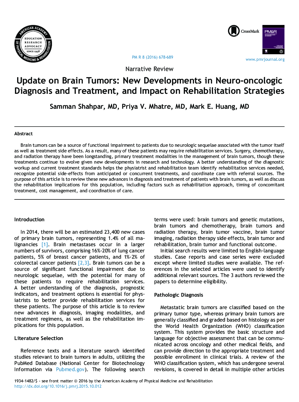 به روز رسانی در مورد تومورهای مغزی: پیشرفتهای جدید در تشخیص و درمان نورولوژیک و تاثیر آن بر راهبردهای توانبخشی 