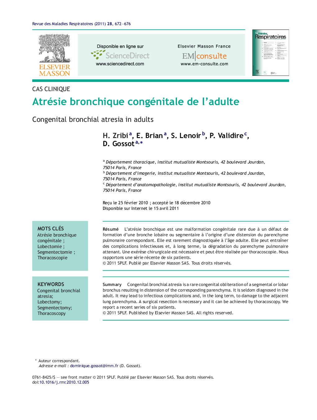 Atrésie bronchique congénitale de l'adulte