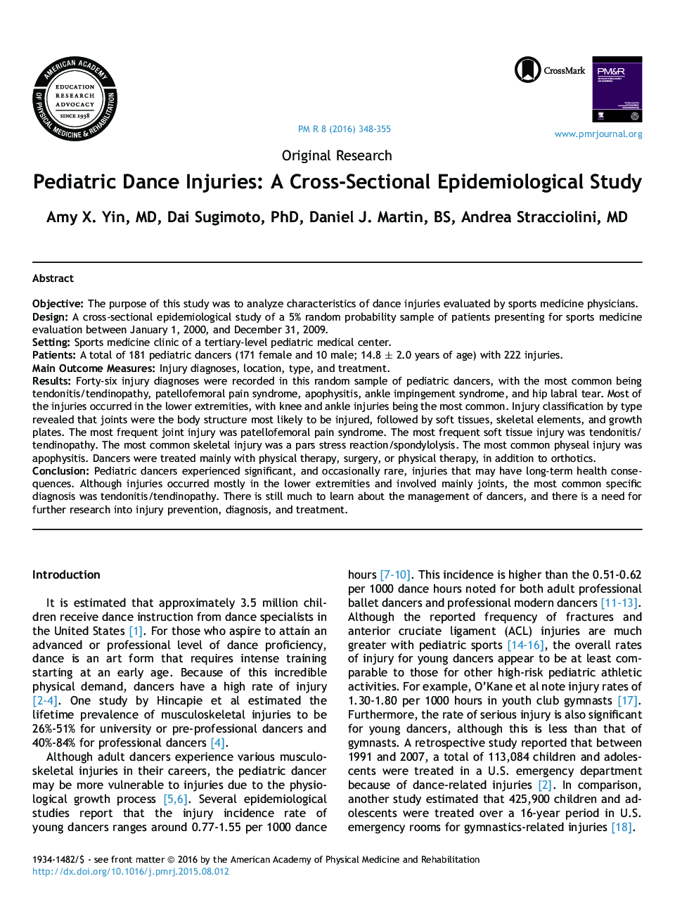آسیب های رقص در کودکان: یک مطالعه اپیدمیولوژیک متقاطع