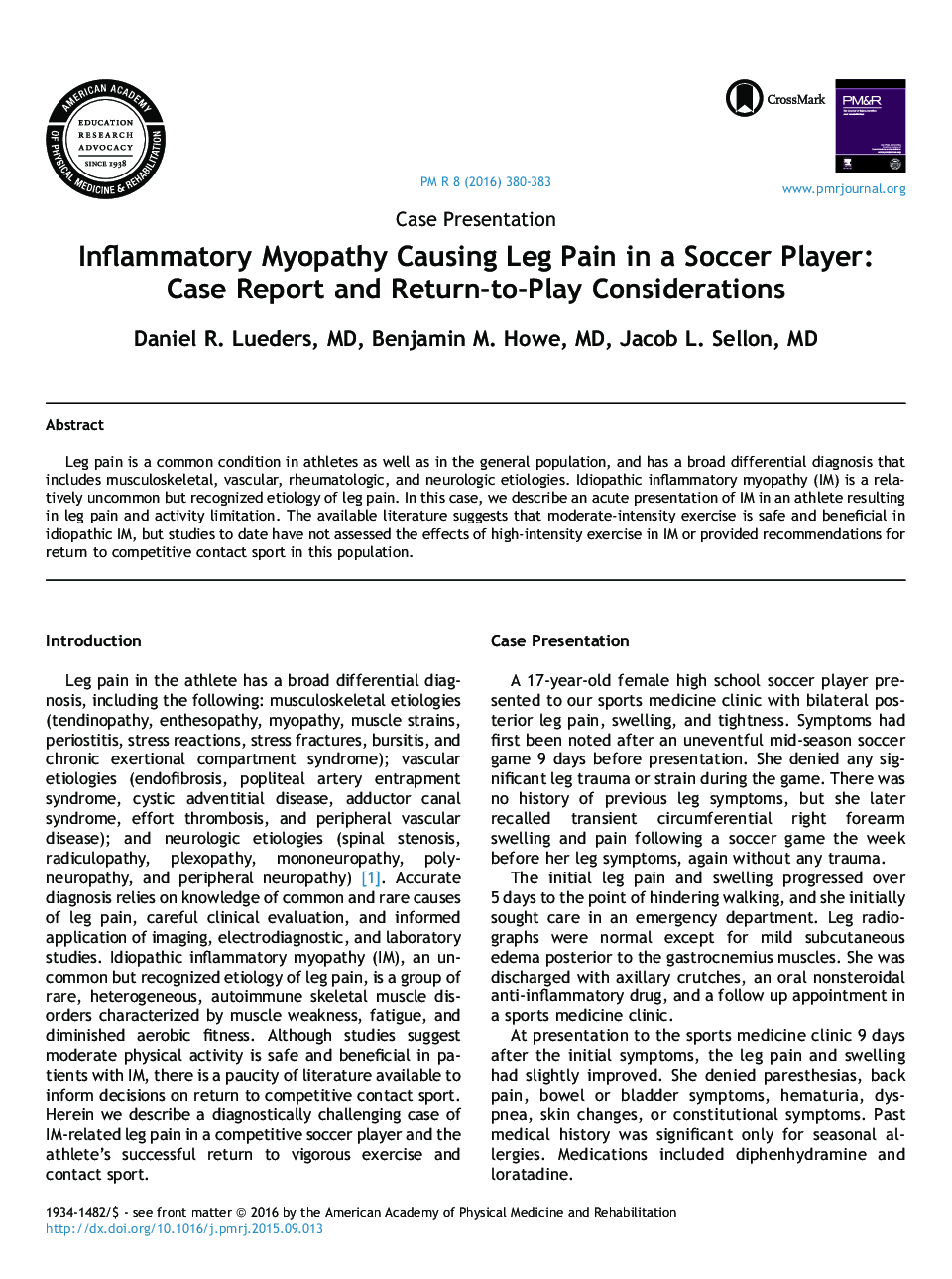 میوپاتی التهابی باعث پا درد در فوتبالیست ها می شود: گزارش موردی و ملاحظات بازگشت به بازی 