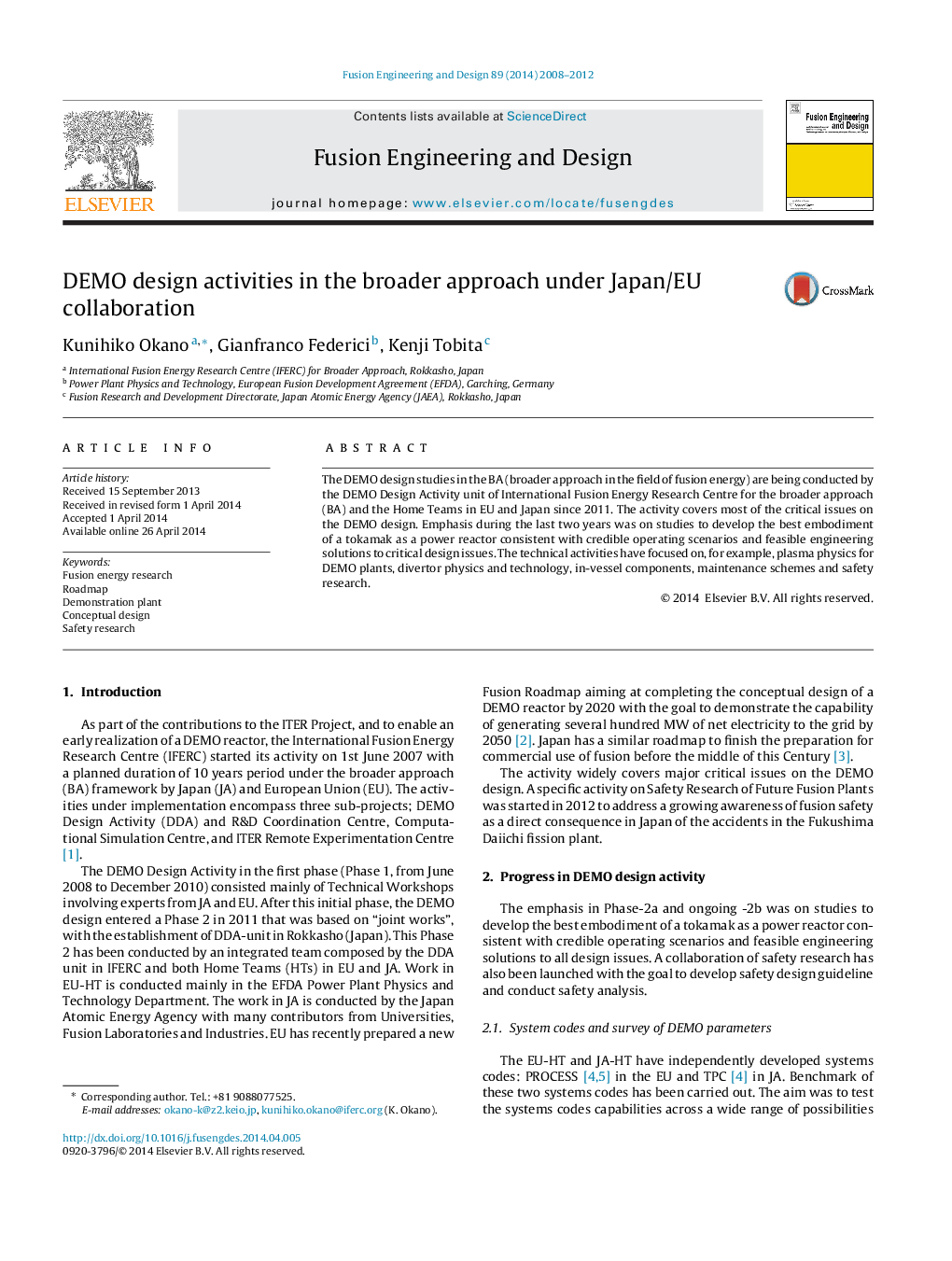 DEMO design activities in the broader approach under Japan/EU collaboration