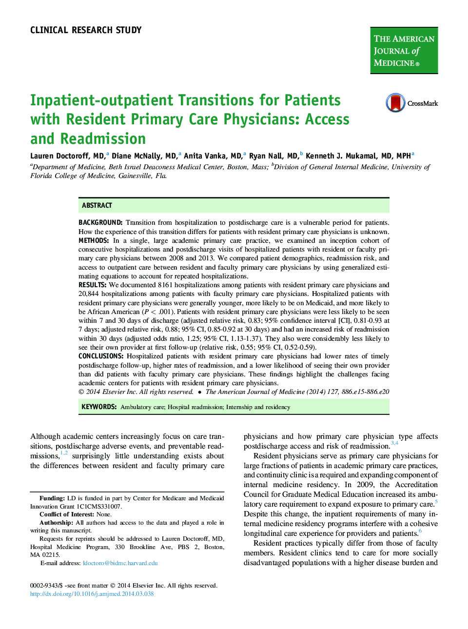 انتقال سرپایی برای بیماران مبتلا به مراقبت های اولیه مراقبت های اولیه: دسترسی و پذیرش مجدد 