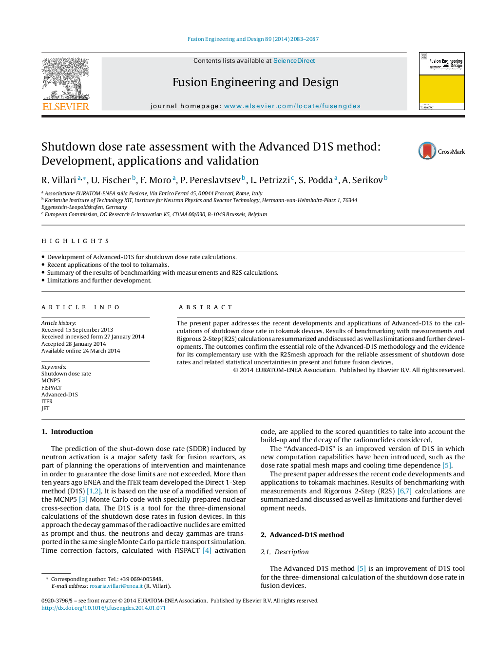 Shutdown dose rate assessment with the Advanced D1S method: Development, applications and validation