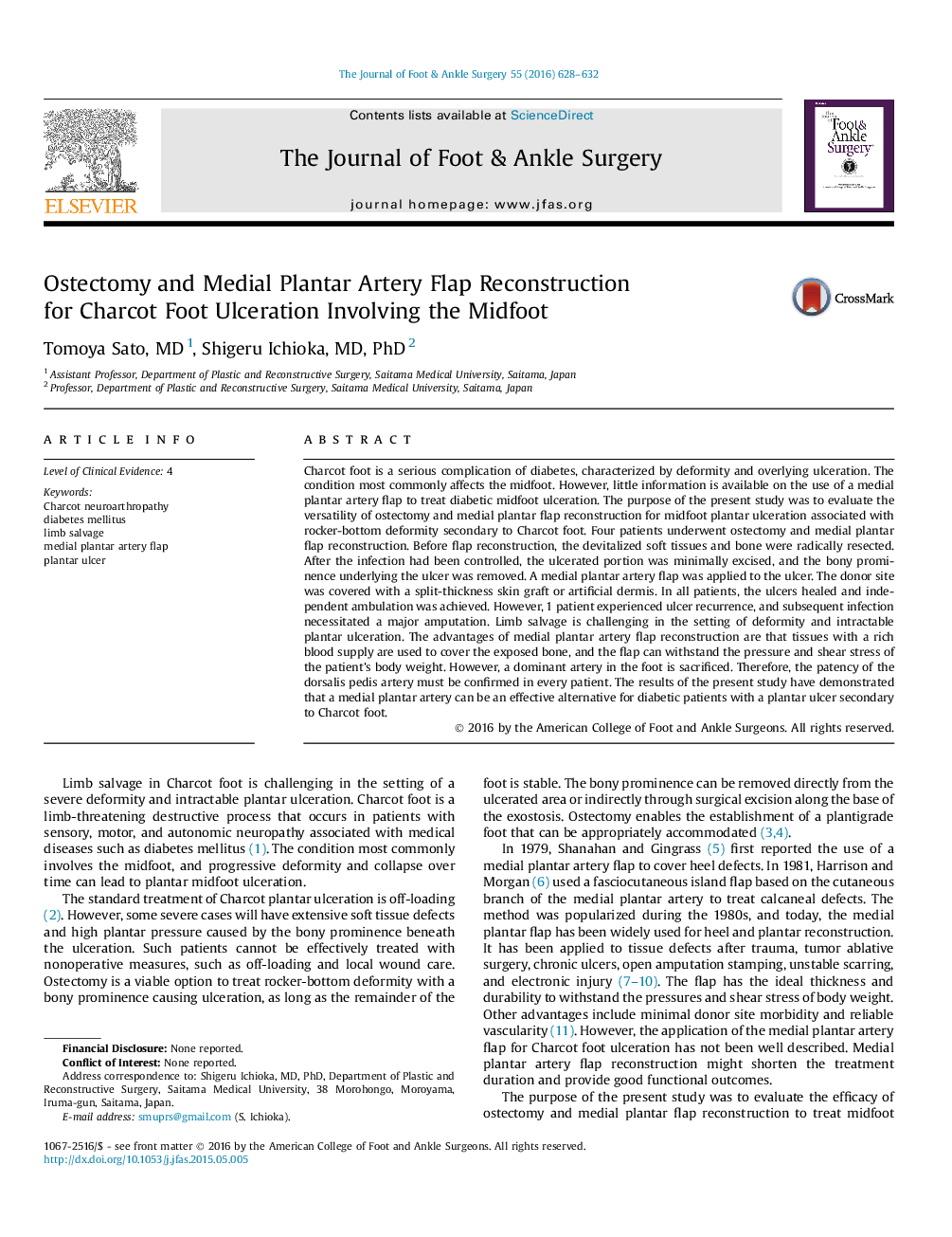 Ostectomy و بازسازی فلپ عروق میانی کف پا برای زخم پای شارکوت شامل Midfoot