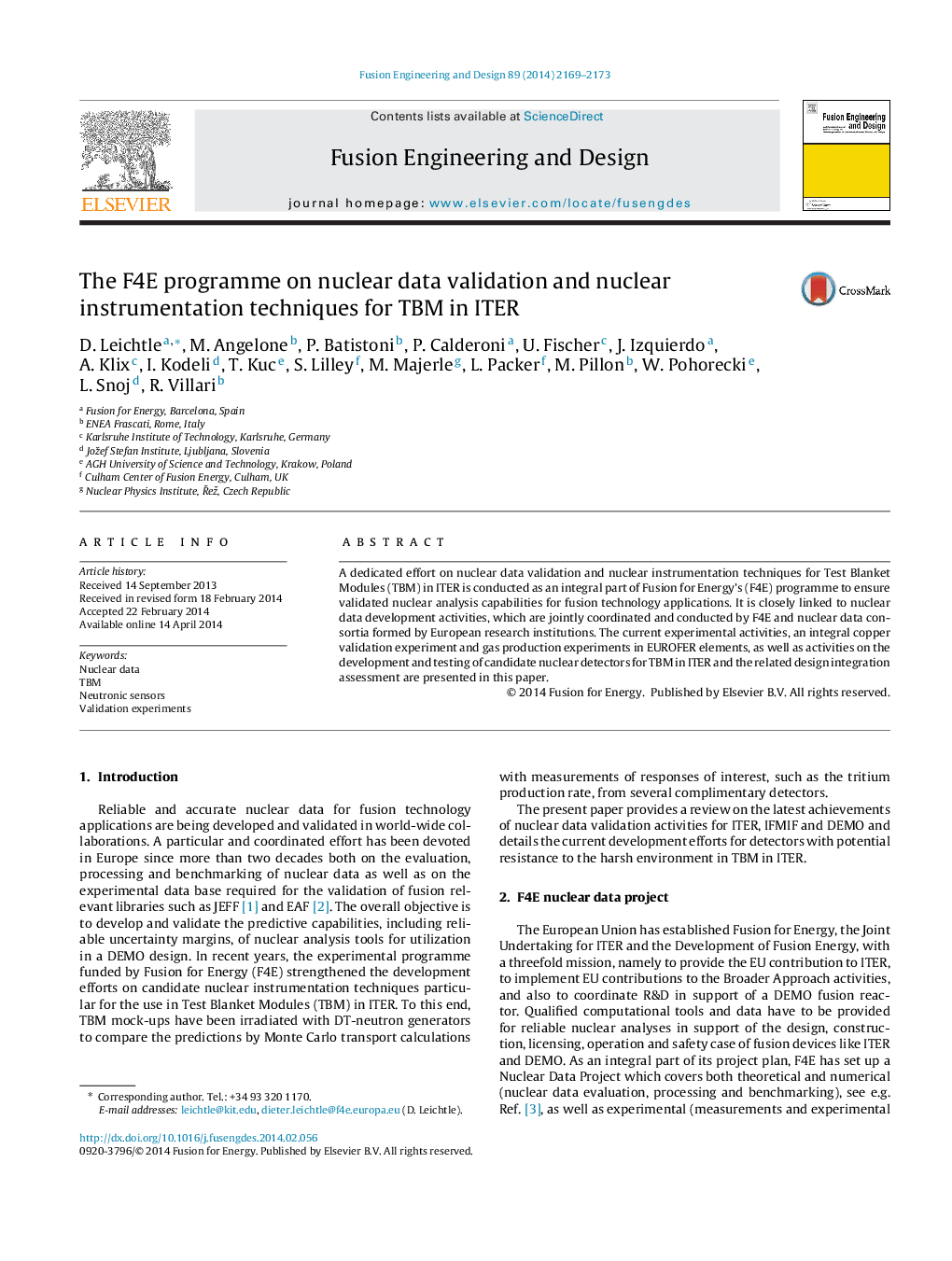 The F4E programme on nuclear data validation and nuclear instrumentation techniques for TBM in ITER