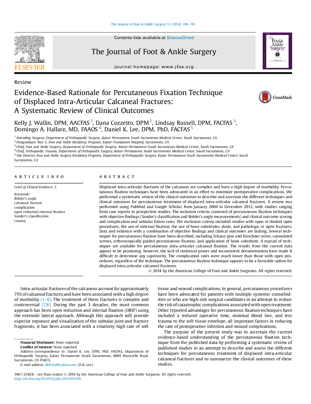 Evidence-Based Rationale for Percutaneous Fixation Technique of Displaced Intra-Articular Calcaneal Fractures: A Systematic Review of Clinical Outcomes 