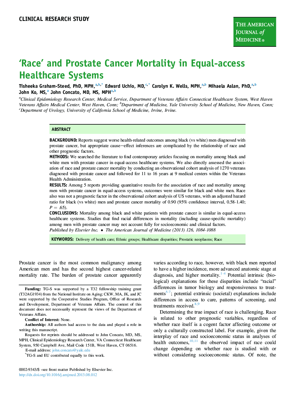 ‘Race’ and Prostate Cancer Mortality in Equal-access Healthcare Systems 
