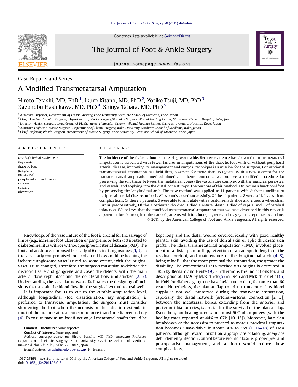 A Modified Transmetatarsal Amputation 