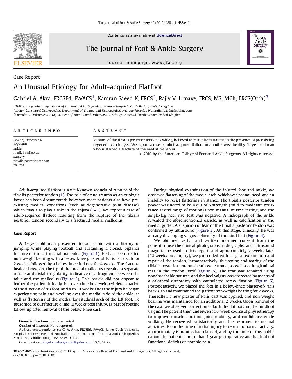 An Unusual Etiology for Adult-acquired Flatfoot