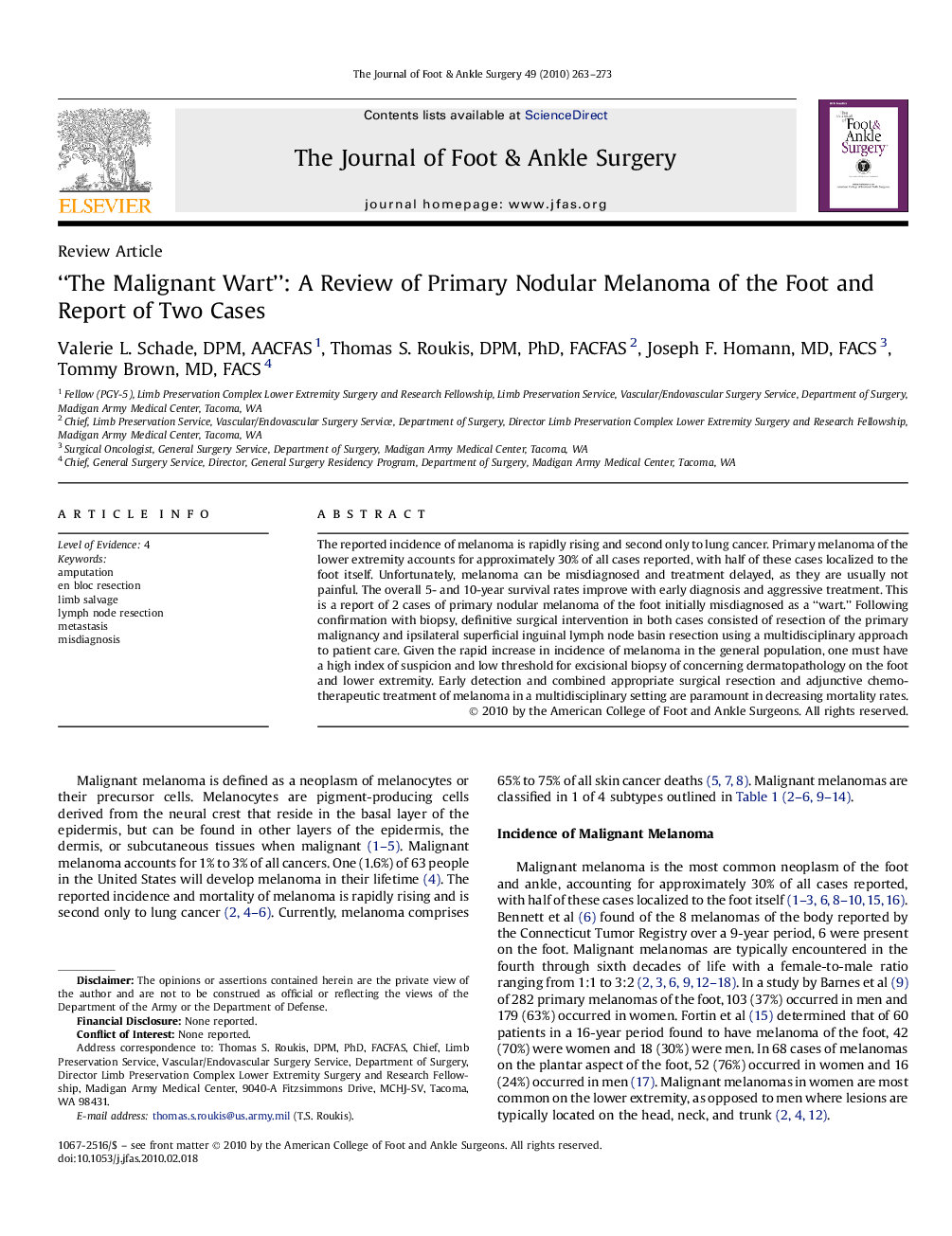 “The Malignant Wart”: A Review of Primary Nodular Melanoma of the Foot and Report of Two Cases 