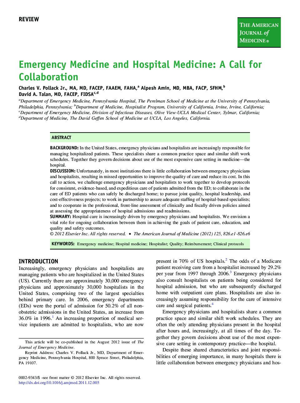 Emergency Medicine and Hospital Medicine: A Call for Collaboration