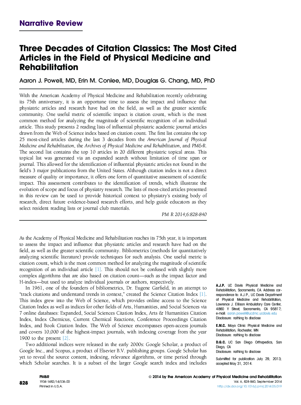 سه دهه از کلاسیک استناد: مقالات بیشتر در زمینه پزشکی فیزیکی و توانبخشی 