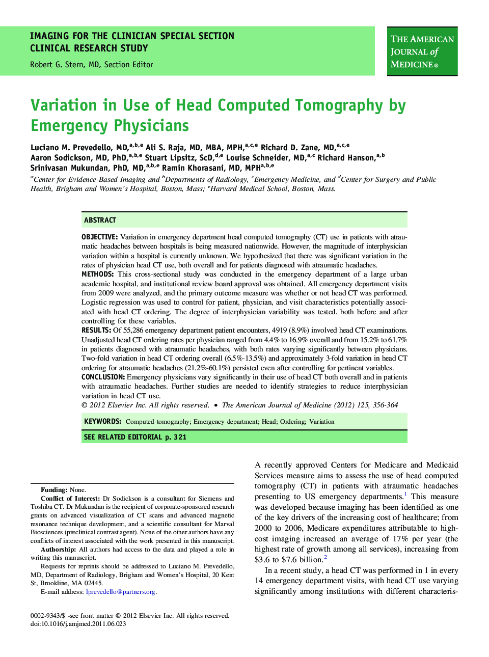 Variation in Use of Head Computed Tomography by Emergency Physicians