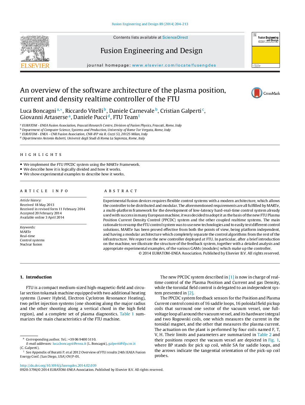 An overview of the software architecture of the plasma position, current and density realtime controller of the FTU