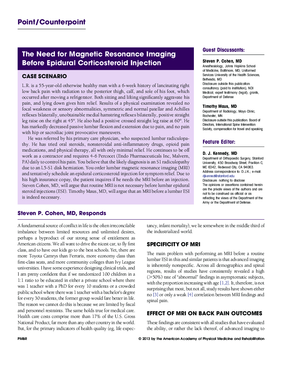 The Need for Magnetic Resonance Imaging Before Epidural Corticosteroid Injection