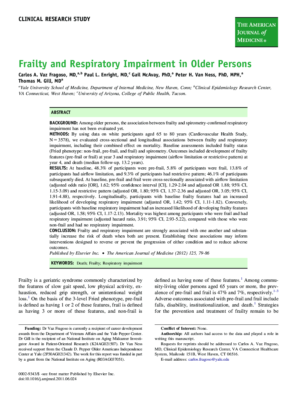 Frailty and Respiratory Impairment in Older Persons 