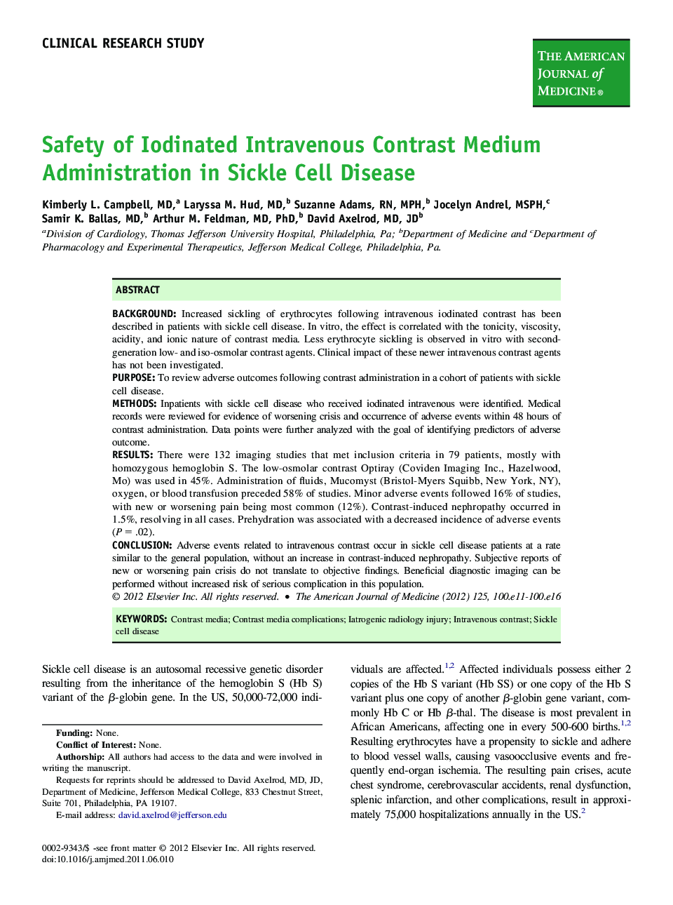 Safety of Iodinated Intravenous Contrast Medium Administration in Sickle Cell Disease