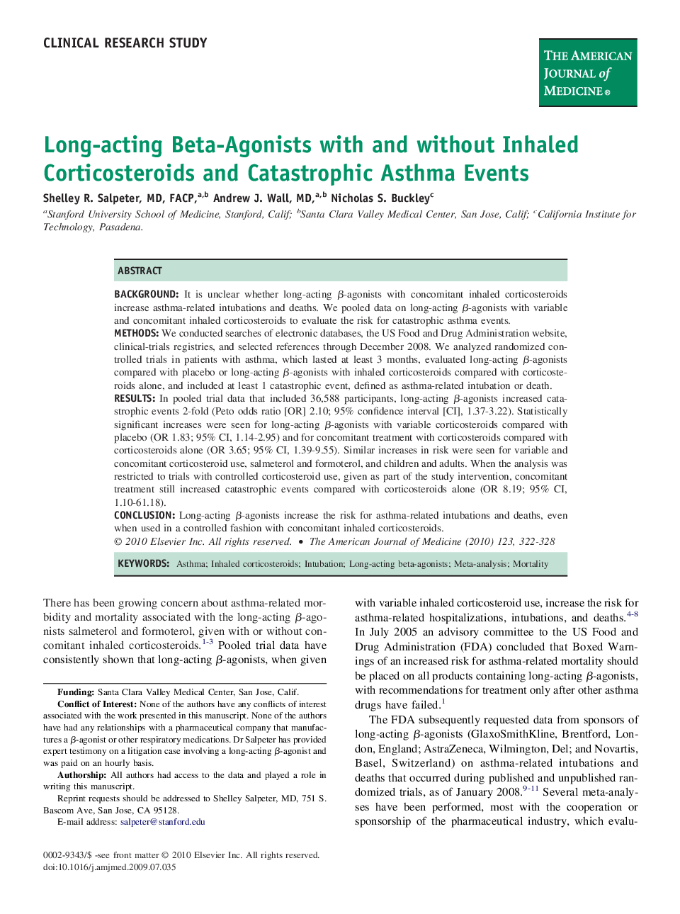 Long-acting Beta-Agonists with and without Inhaled Corticosteroids and Catastrophic Asthma Events