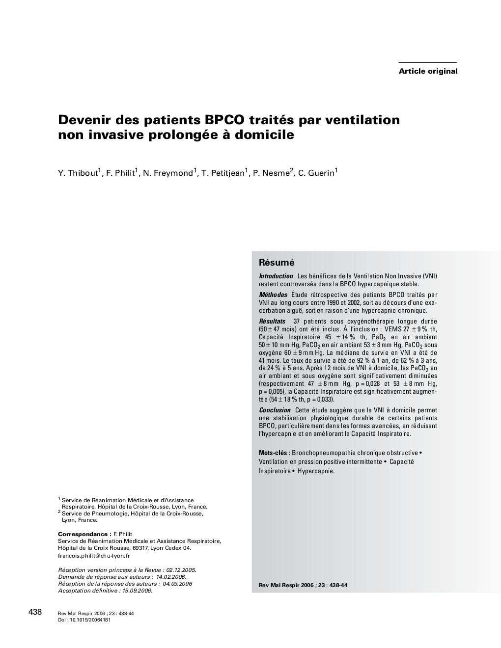 عکس صفحه اول مقاله: Devenir des patients BPCO traités par ventilation non invasive prolongée à domicile Devenir des patients BPCO traités par ventilation non invasive prolongée à domicile