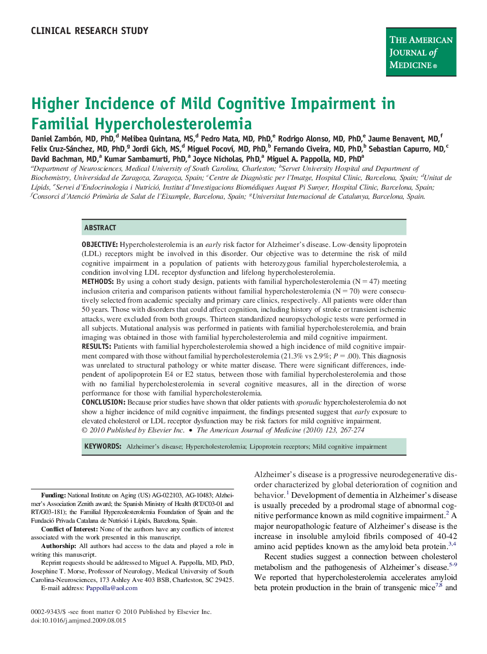 Higher Incidence of Mild Cognitive Impairment in Familial Hypercholesterolemia 