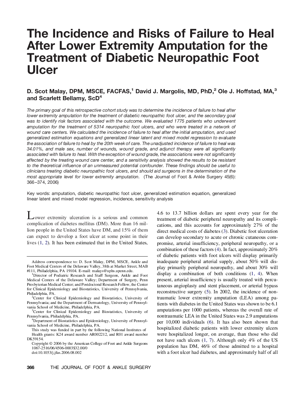 The Incidence and Risks of Failure to Heal After Lower Extremity Amputation for the Treatment of Diabetic Neuropathic Foot Ulcer 