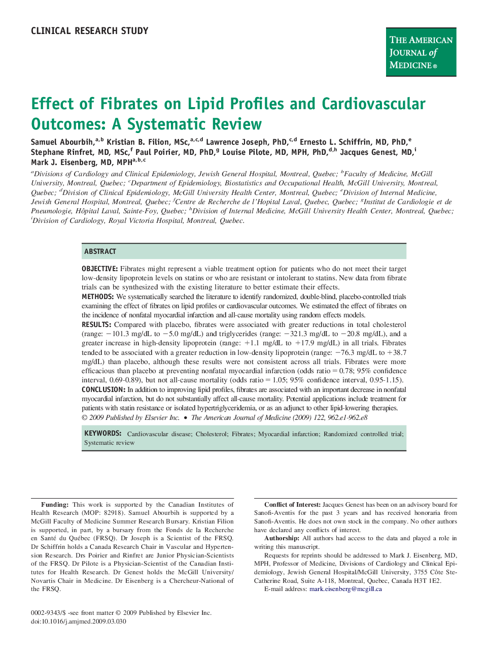 Effect of Fibrates on Lipid Profiles and Cardiovascular Outcomes: A Systematic Review