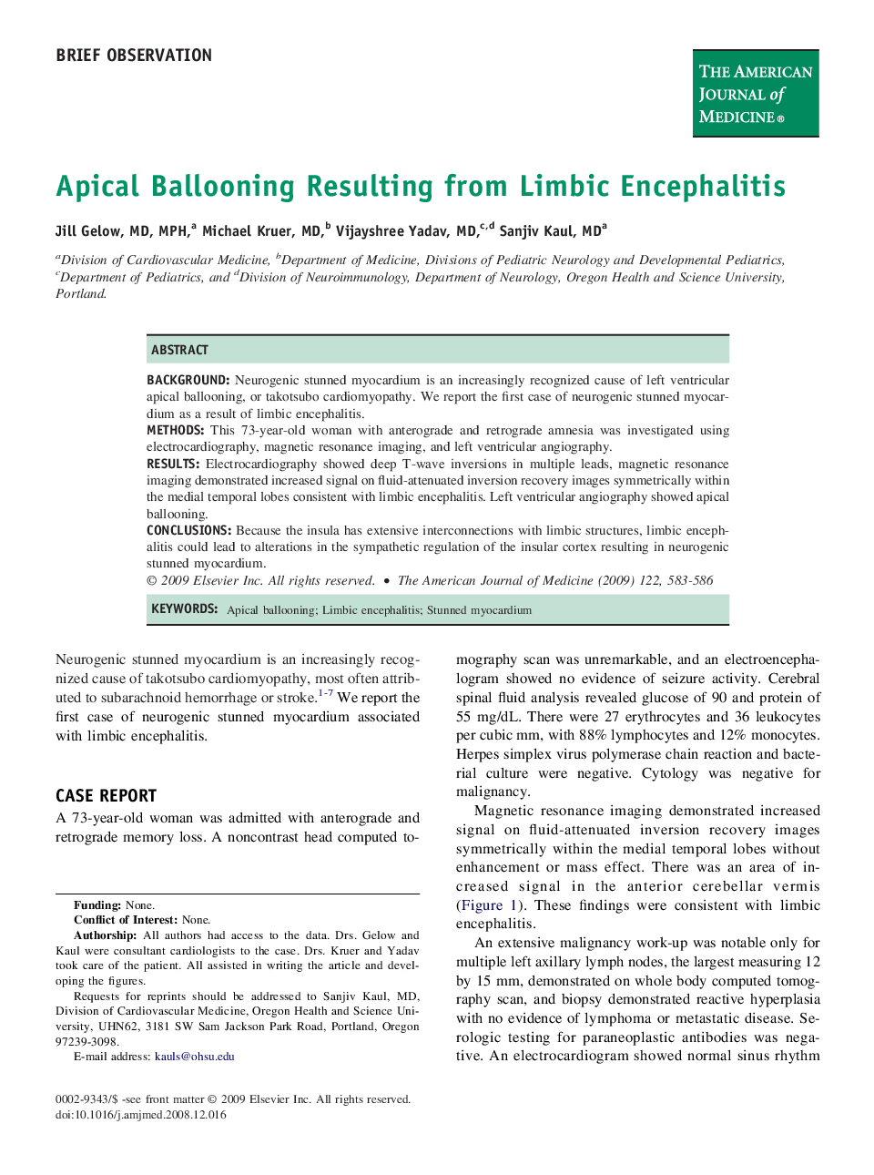 Apical Ballooning Resulting from Limbic Encephalitis 