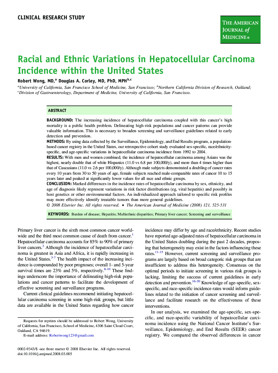 Racial and Ethnic Variations in Hepatocellular Carcinoma Incidence within the United States