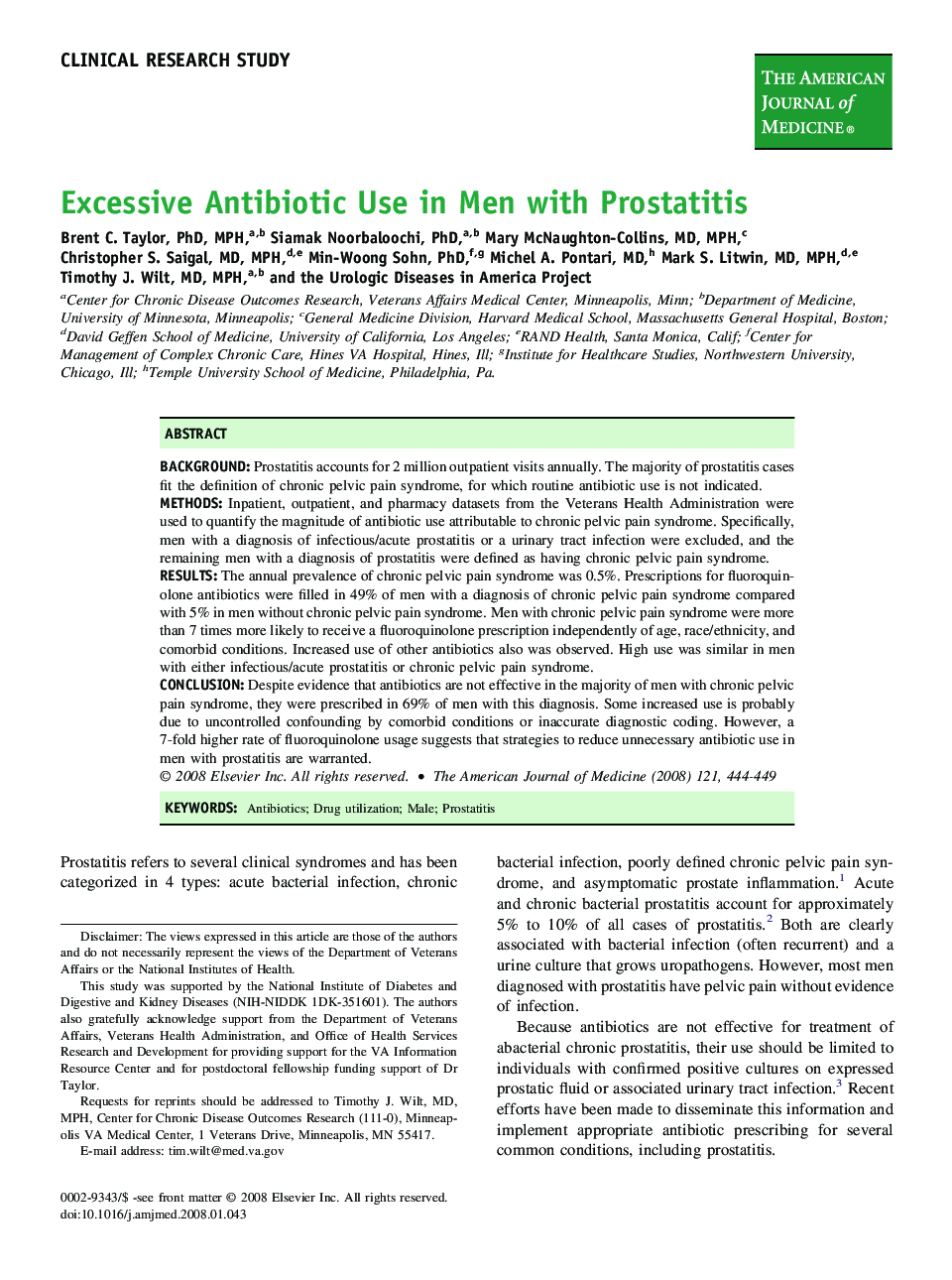 Excessive Antibiotic Use in Men with Prostatitis 