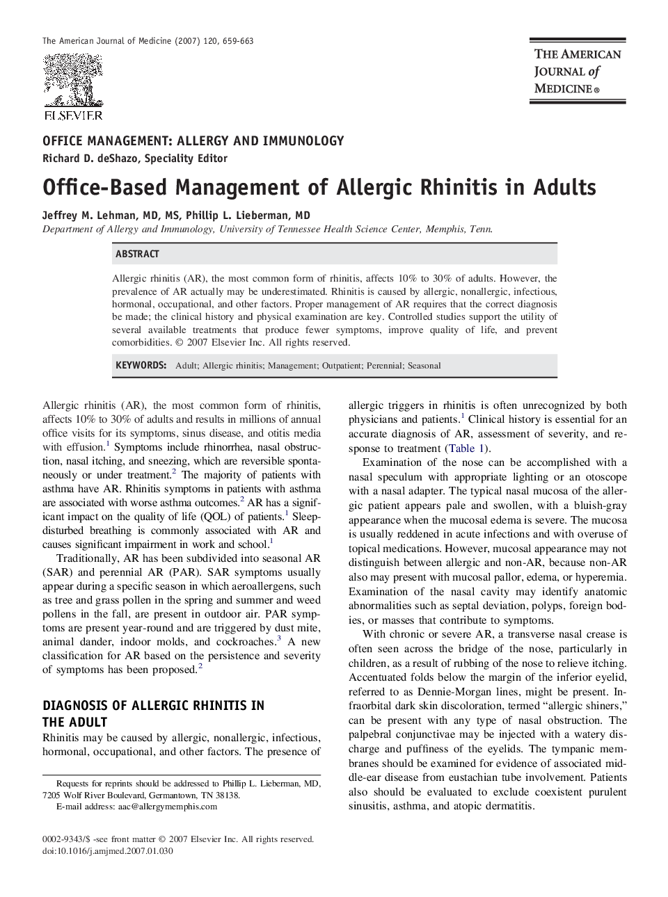 Office-Based Management of Allergic Rhinitis in Adults 