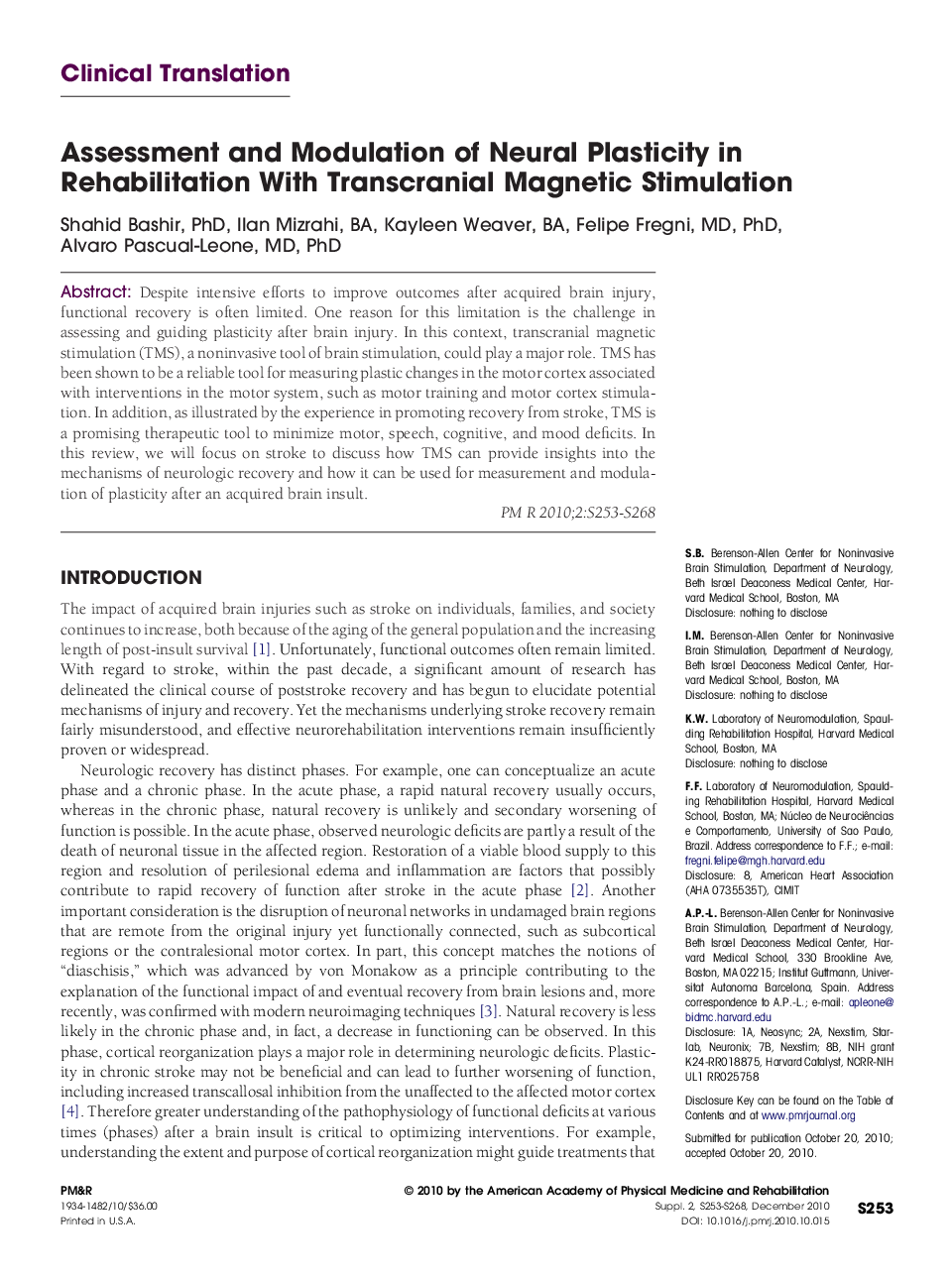 Assessment and Modulation of Neural Plasticity in Rehabilitation With Transcranial Magnetic Stimulation 