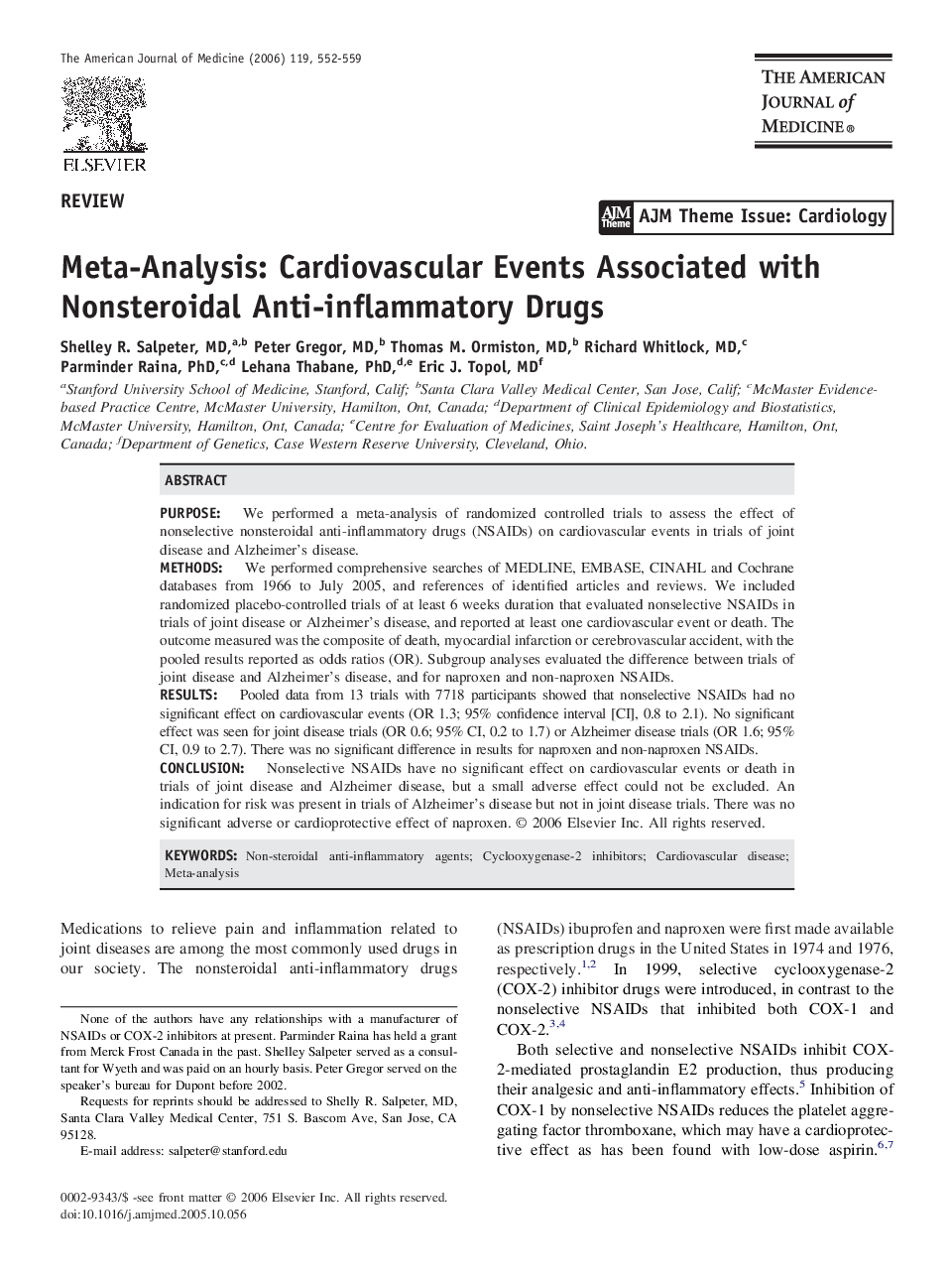 Meta-Analysis: Cardiovascular Events Associated with Nonsteroidal Anti-inflammatory Drugs 